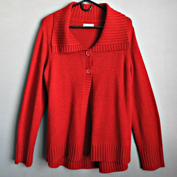 Kim Roger's Red Cable Knit Sweater 2 Button Front Closure. Women's Size L - Picture 1 of 9